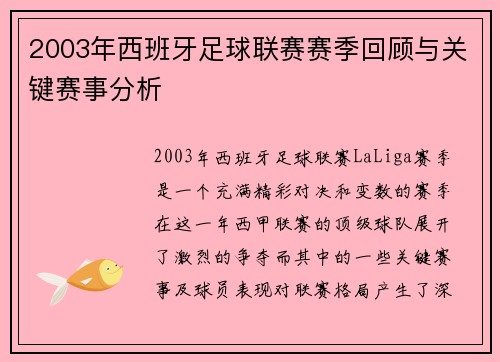 2003年西班牙足球联赛赛季回顾与关键赛事分析